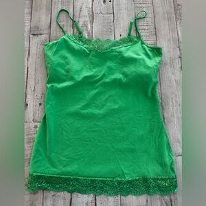 Y2K Express Vibrant Kelly Green Camisole with Lace Detail